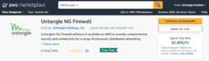 Untangle NG Firewall listing in AWS marketplace